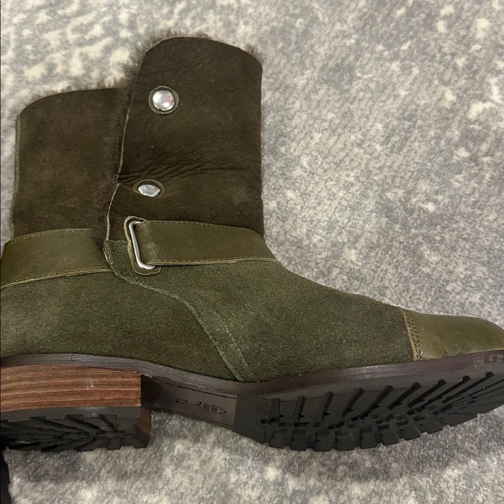MATT BERNSON REAL SHEEPSKIN SHEARLING ARMY GREEN BOOTS SIZE 7.5 - Picture 9 of 13